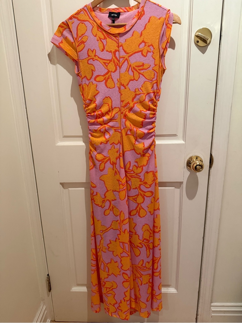 ME+EM Pink & Orange Floral Ruched Midi Dress